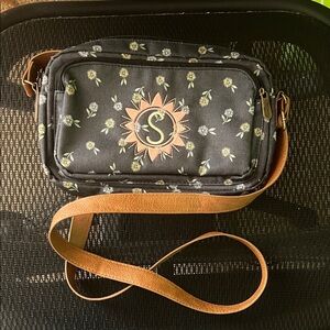 Thirty-One Black and Tan Floral Crossbody Bag